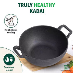 CASTrong Cast Iron Kadai, Pre-seasoned, Nonstick, 100% Pure, Toxin-free, Induction, 21/25cm, 1.7L/3.3kg