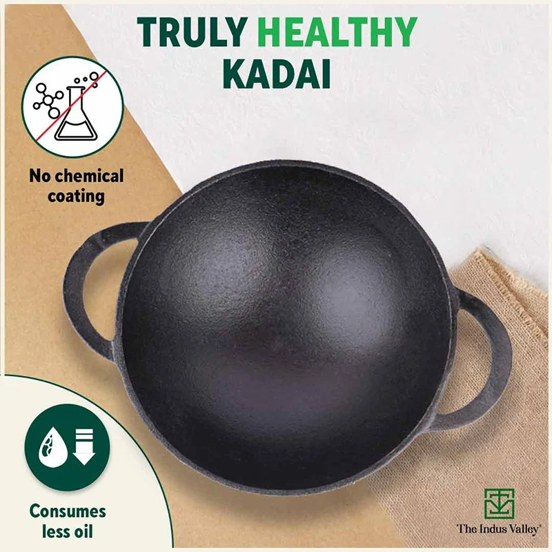 CASTrong Cast Iron Cookware Set - Kadai [1.4L]+Kadai [2.2L],Pre-seasoned,100% Pure,Toxin-free