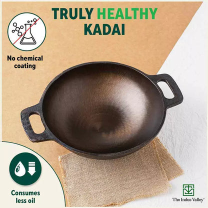 Super Smooth Cast Iron Kadai+ Free ₹400 TadkaPan,Pre-seasoned, Nonstick, 100% Pure, Toxin-free, 25.4cm, 2.5L, 2.4kg