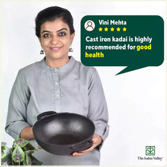 CASTrong Cast Iron Kadai,Pre-seasoned, Nonstick, 100% Pure, Toxin-free, Induction, 25.4cm,2.3L, 2.51kg