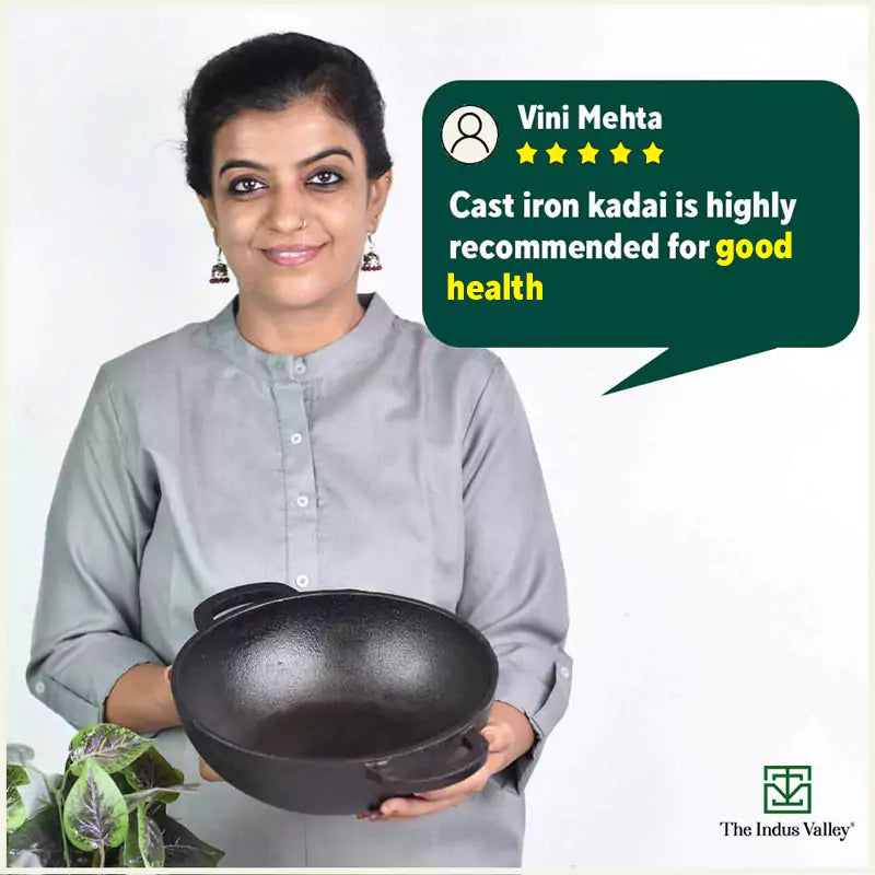 CASTrong Cast Iron Kadai,Pre-seasoned, Nonstick, 100% Pure, Toxin-free, Induction, 25.4cm,2.3L, 2.51kg