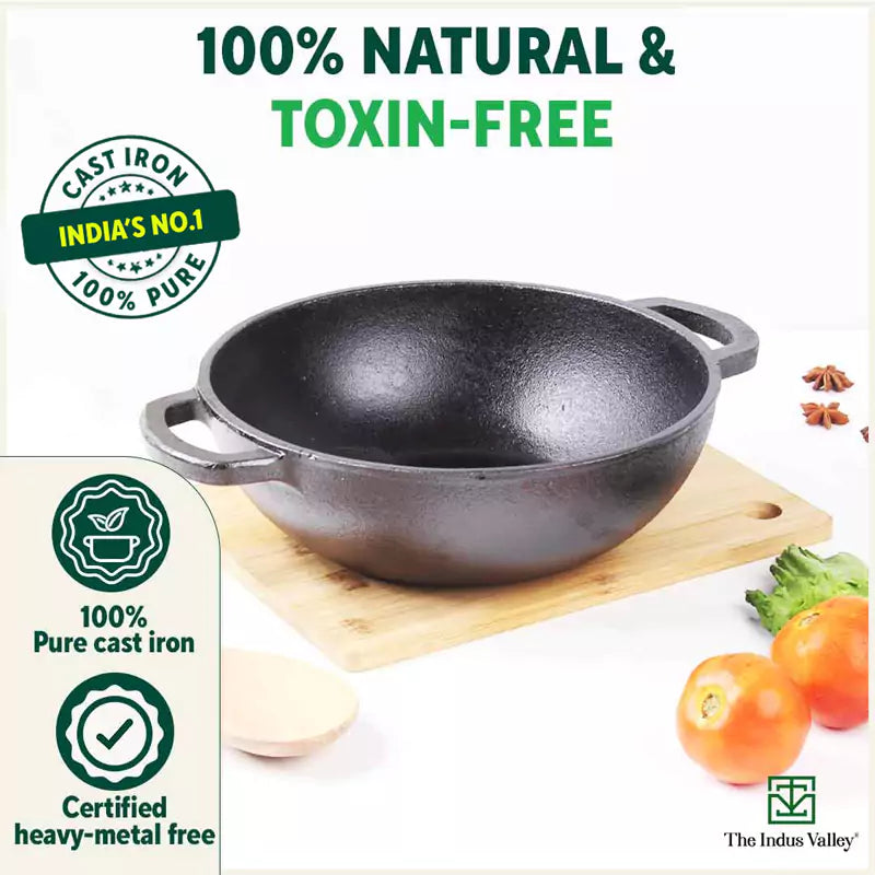 CASTrong Cast Iron Kadai ,Pre-seasoned, Nonstick, 100% Pure, Toxin-free, Induction, Free ₹110 Spatula, 25.4 cm, 2.3L, 2.5kg