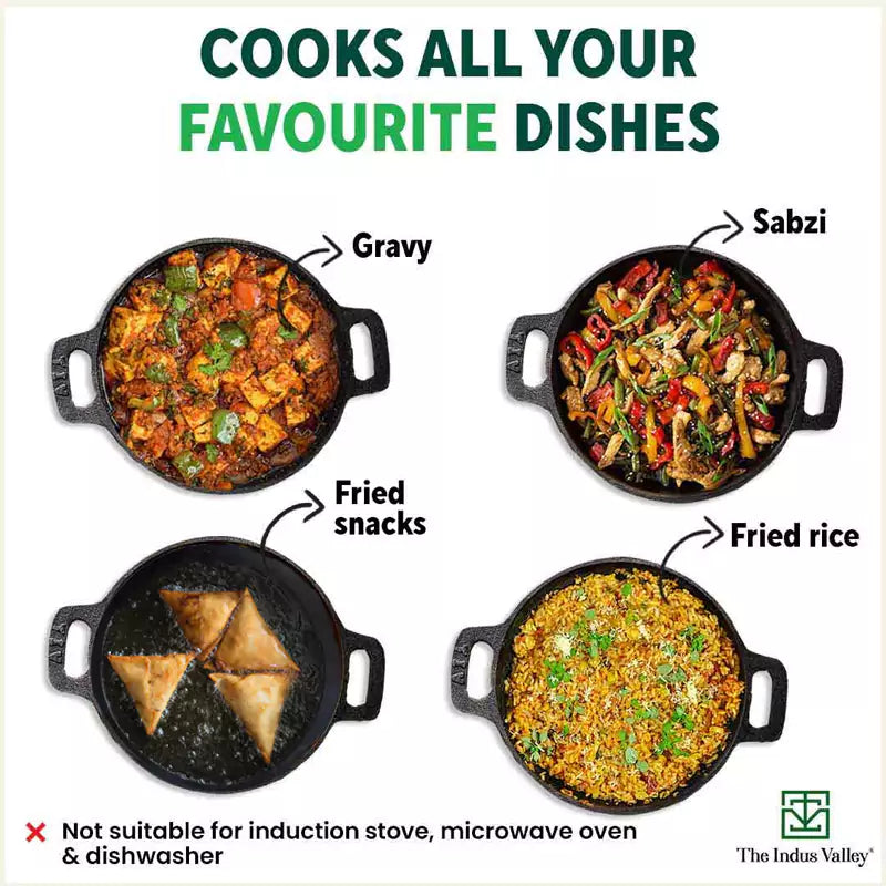 Super Smooth Cast Iron Kadai+ Free ₹400 TadkaPan,Pre-seasoned, Nonstick, 100% Pure, Toxin-free, 25.4cm, 2.5L, 2.4kg