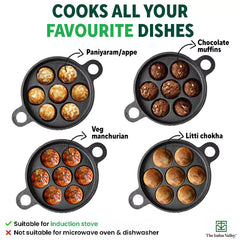 Super Smooth 7 Pit/Cup Cast Iron Paniyaram/Appe Pan+ Free Spatula, Pre-seasoned, Natural Nonstick, 100% Pure, Toxin-free, 18.9cm, 2.26 kg