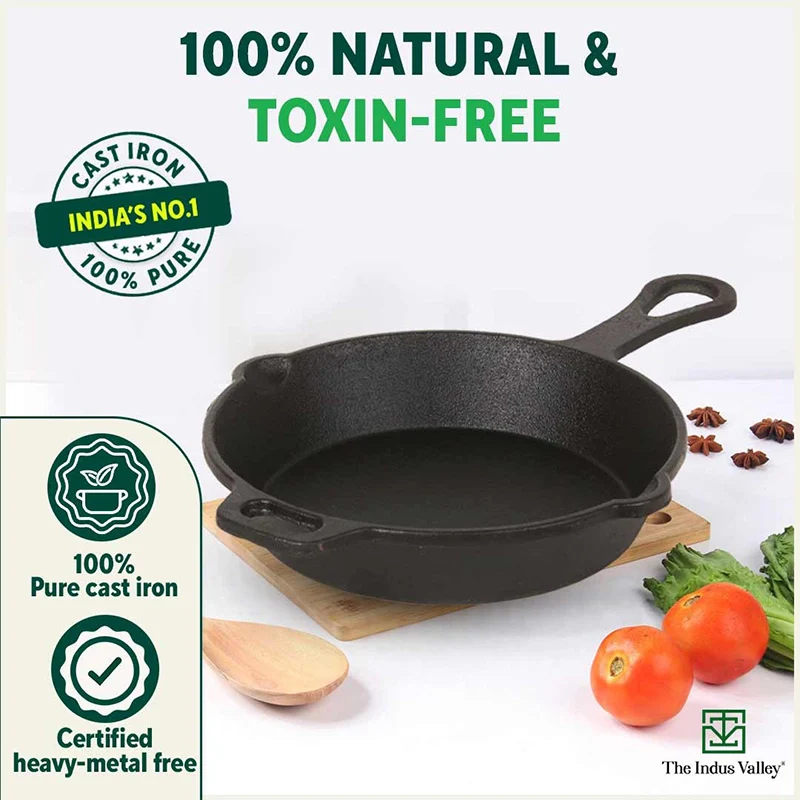 CASTrong Cast Iron Fry Pan/Skillet,Pre-seasoned, Nonstick, 100% Pure, Toxin-free, Induction, 23cm, 1.4L, 2.4kg