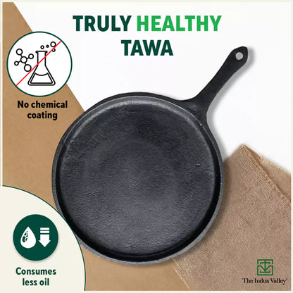 CASTrong Cast Iron Tawa with Handle, Pre-seasoned, 100% Pure, Toxin-free, Induction, 25cm,9.8inch