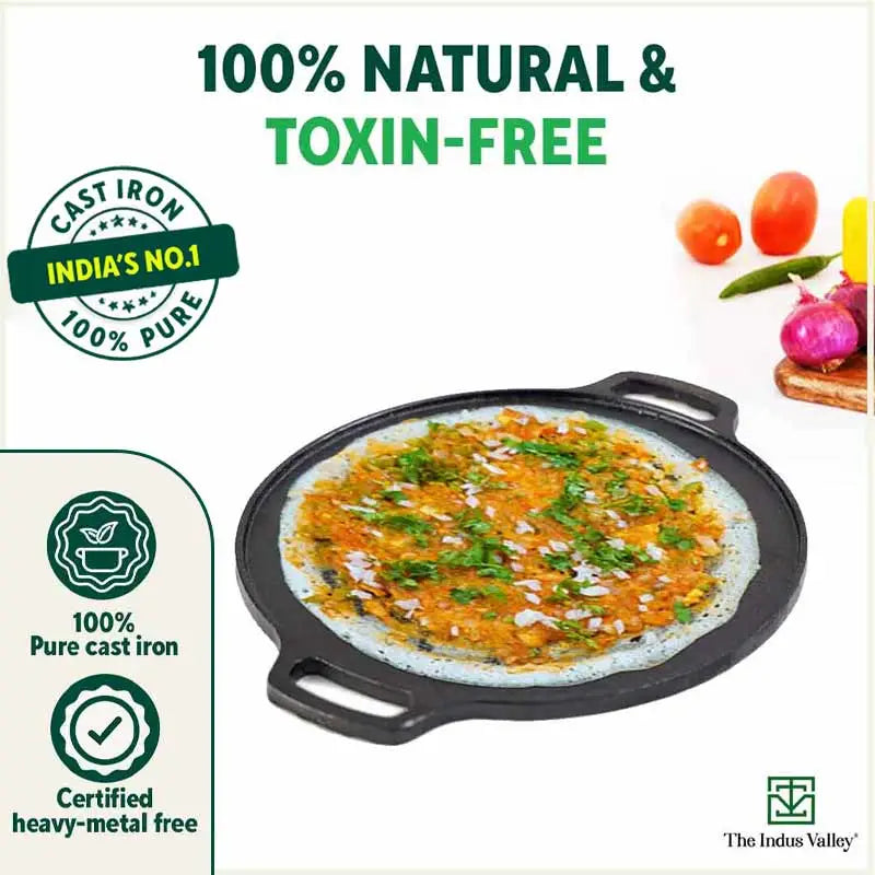 CASTrong Cast Iron Roti/Dosa Tawa,Pre-seasoned, Nonstick, 100% Pure, Toxin-free, Induction, 30.2cm, 2.4kg