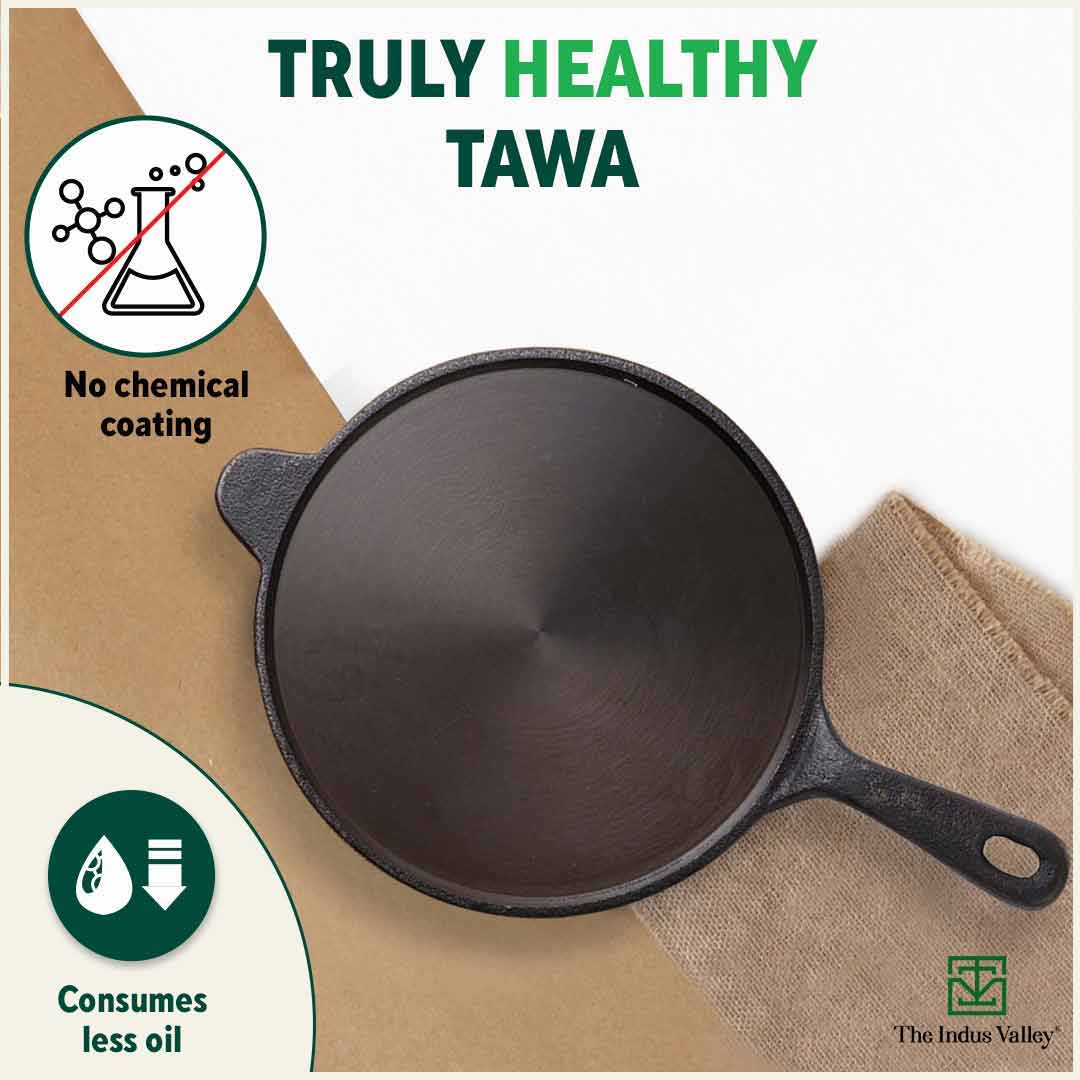 Super Smooth Cast Iron Tawa with Handle,Pre-seasoned, Nonstick, 100% Pure, Toxin-free, Induction, 26.3cm, 1.8kg