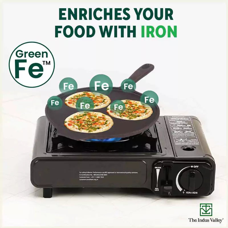 CASTrong Cast Iron Uttapam/ Set Dosa Tawa, 3 Pit, Pre-seasoned, 100% Pure, Toxin-free, Induction, 23cm