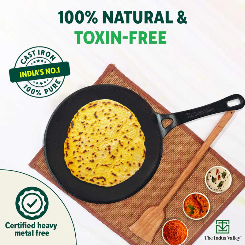 CASTrong Cast Iron Tawa,Pre-seasoned, Nonstick, 100% Pure, Toxin-free, 26cm