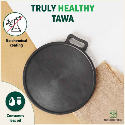 Super Smooth Cast Iron Tawa + Free ₹110 Spatula, Pre-seasoned, Nonstick, 100% Pure, Toxin-free, 30.5cm, 2.3kg