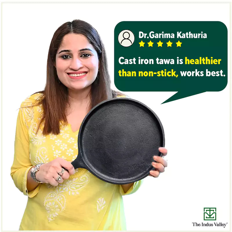 CASTrong Cast Iron Tawa with Handle, Pre-seasoned, 100% Pure, Toxin-free, Induction, 25cm,9.8inch