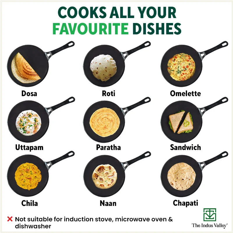 CASTrong Cast Iron Tawa+ Free ₹400 Tadka Pan,Pre-seasoned, Nonstick, 100% Pure, Toxin-free, 25.4cm, 1.9kg