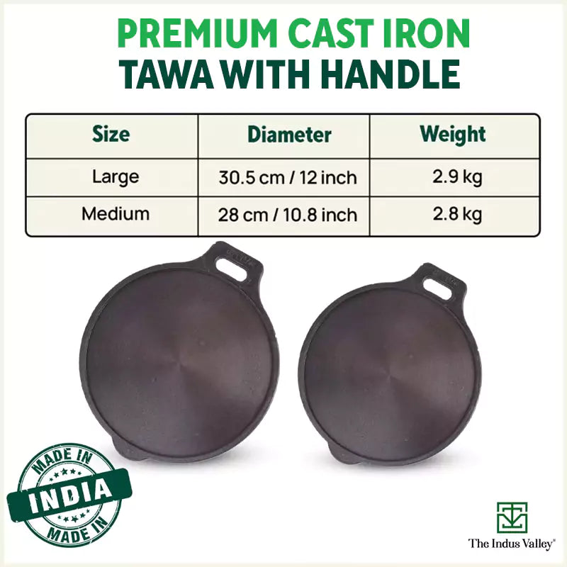 Super Smooth Cast Iron Tawa,Pre-seasoned, Nonstick, 100% Pure, Toxin-free, Induction, 28/30.5cm, 2.8/2.9kg