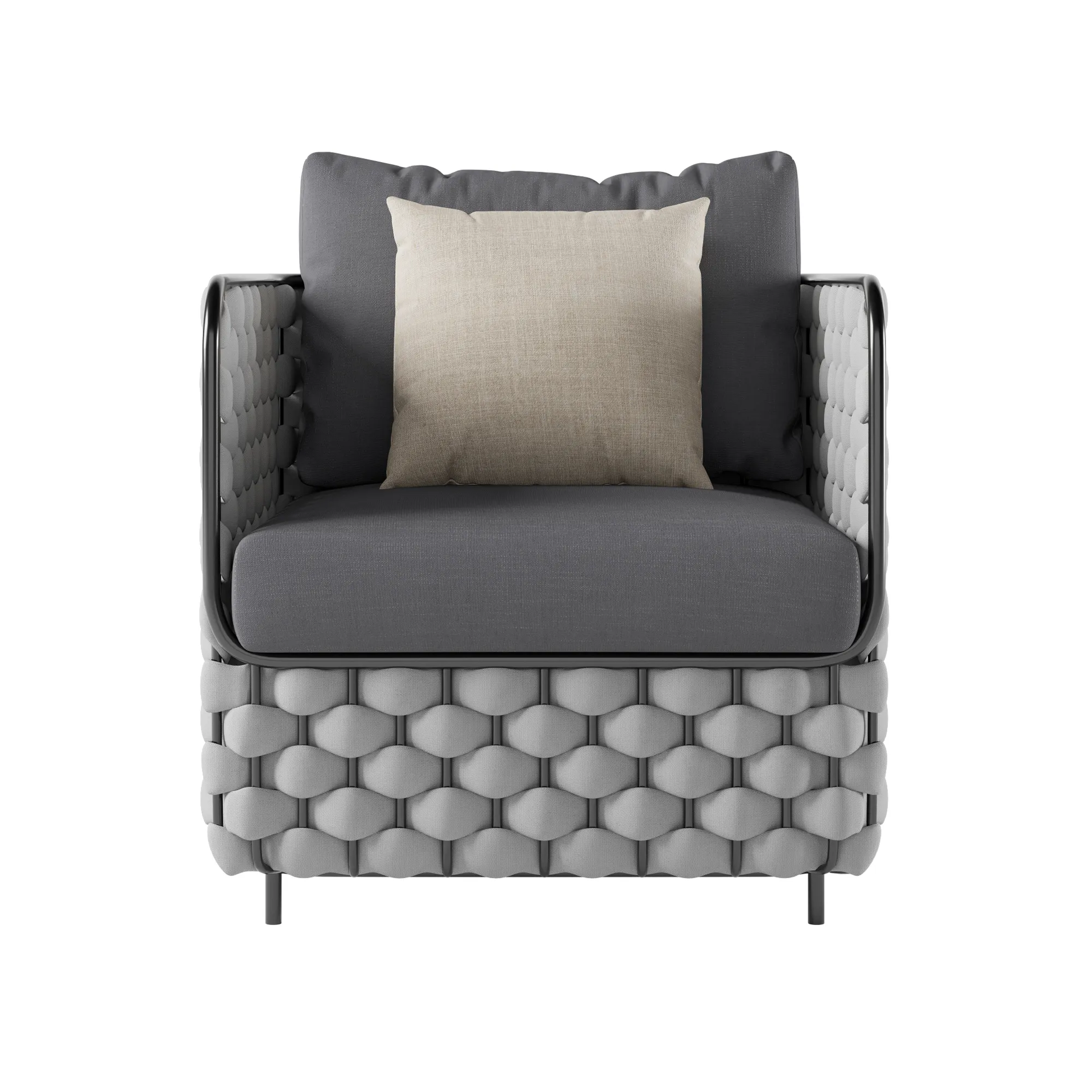 Fepel Outdoor Garden Balcony Sofa Set 2 Seater, 2 Single seater and 1 Center Table Set, Braid & Rope (Grey)