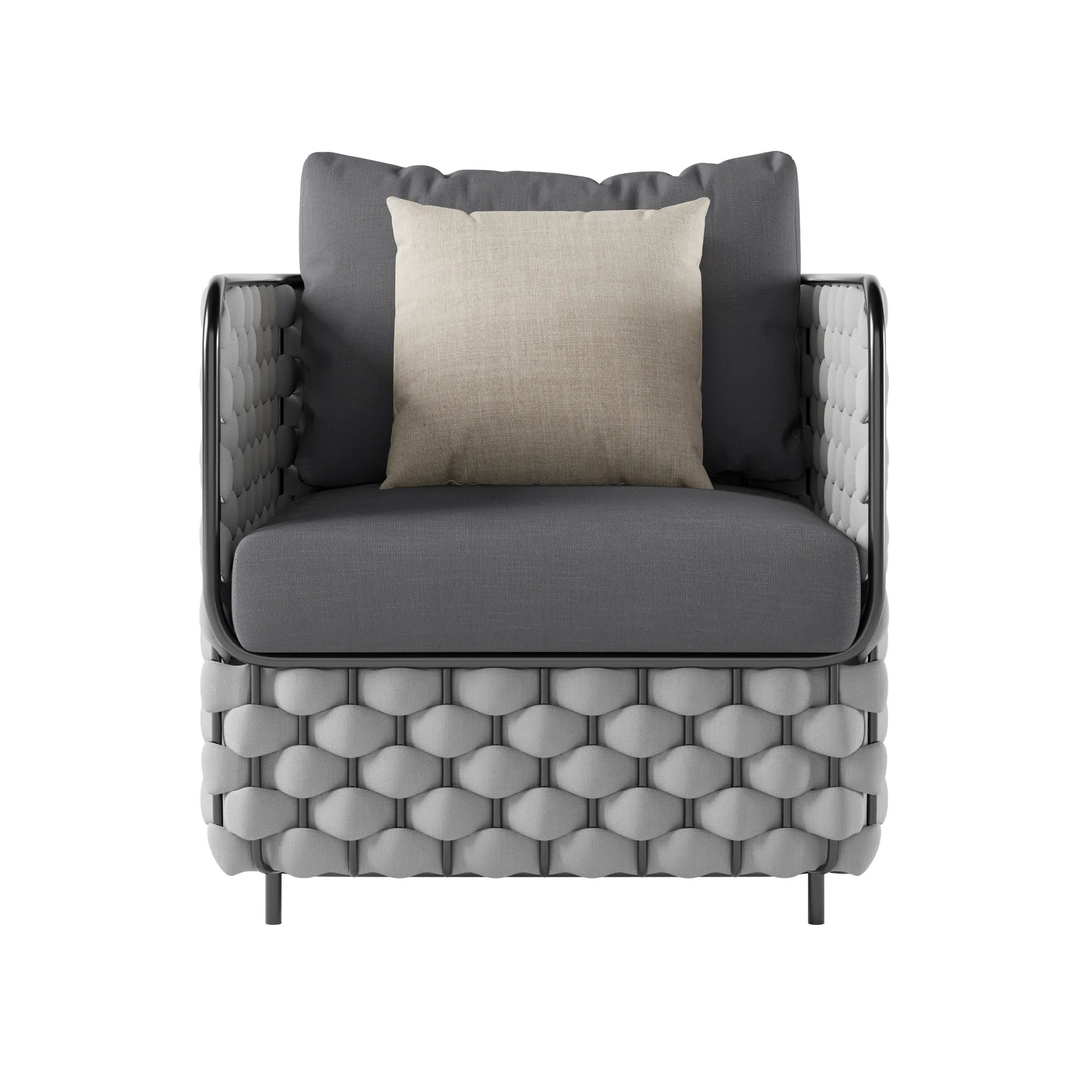 Fepel Outdoor Garden Balcony Sofa Set 2 Seater, 2 Single seater and 1 Center Table Set, Braid & Rope (Grey)