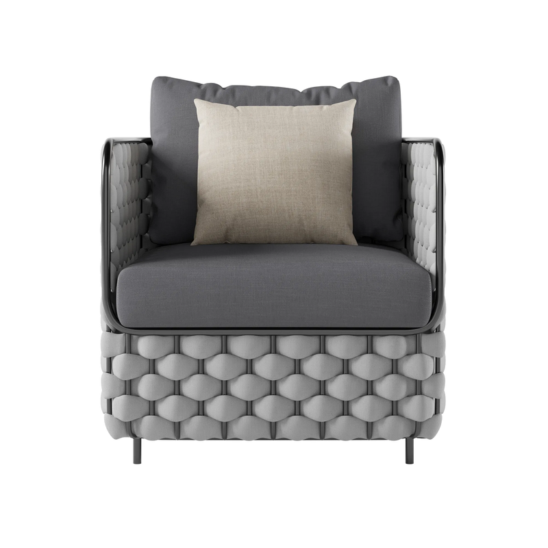 Fepel Outdoor Garden Balcony Sofa Set 2 Seater, 2 Single seater and 1 Center Table Set, Braid & Rope (Grey)