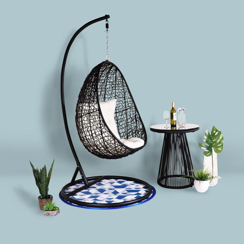 Oscuro Single Seater Hanging Swing With Stand For Balcony , Garden Swing (Black)