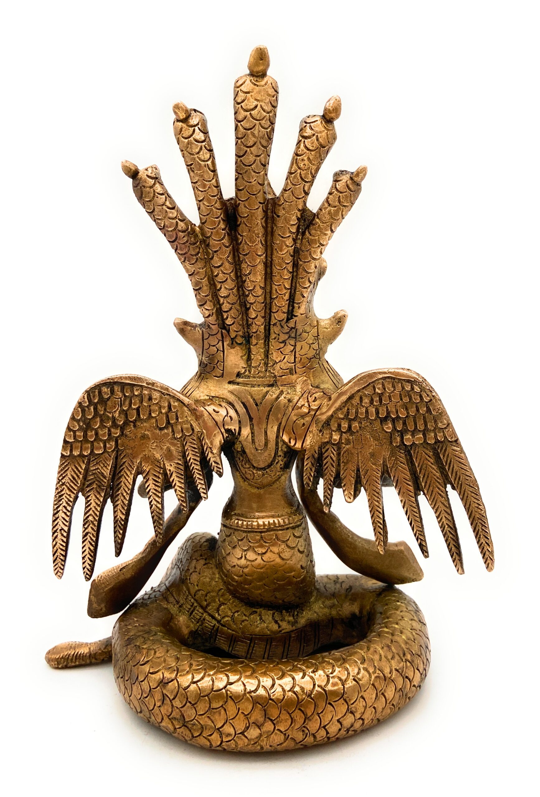 Brass Nagkanya Idol, Peetal Naga Kanya Nagini Manasa Devi Murti, Antique Nag Devi Sarpa Kanya Statue for Pooja, Home Decor & Gifts, Gold, 9 Inch, 1 Piece