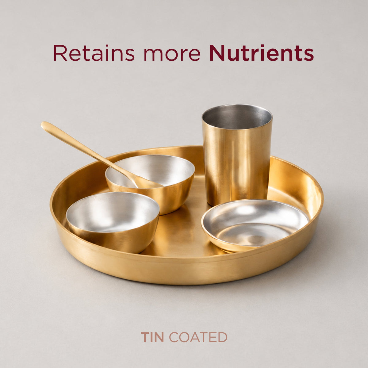 6-Piece Pure Brass Dinner Set with Tin Coating (पीतल का डिनर सेट)