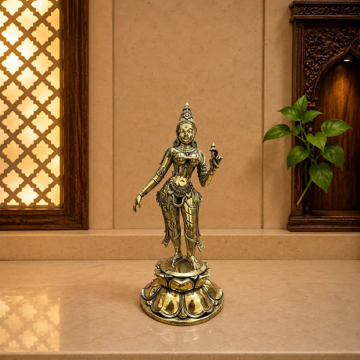 Brass Lightweight Standing Uma Parvati Devi Idol