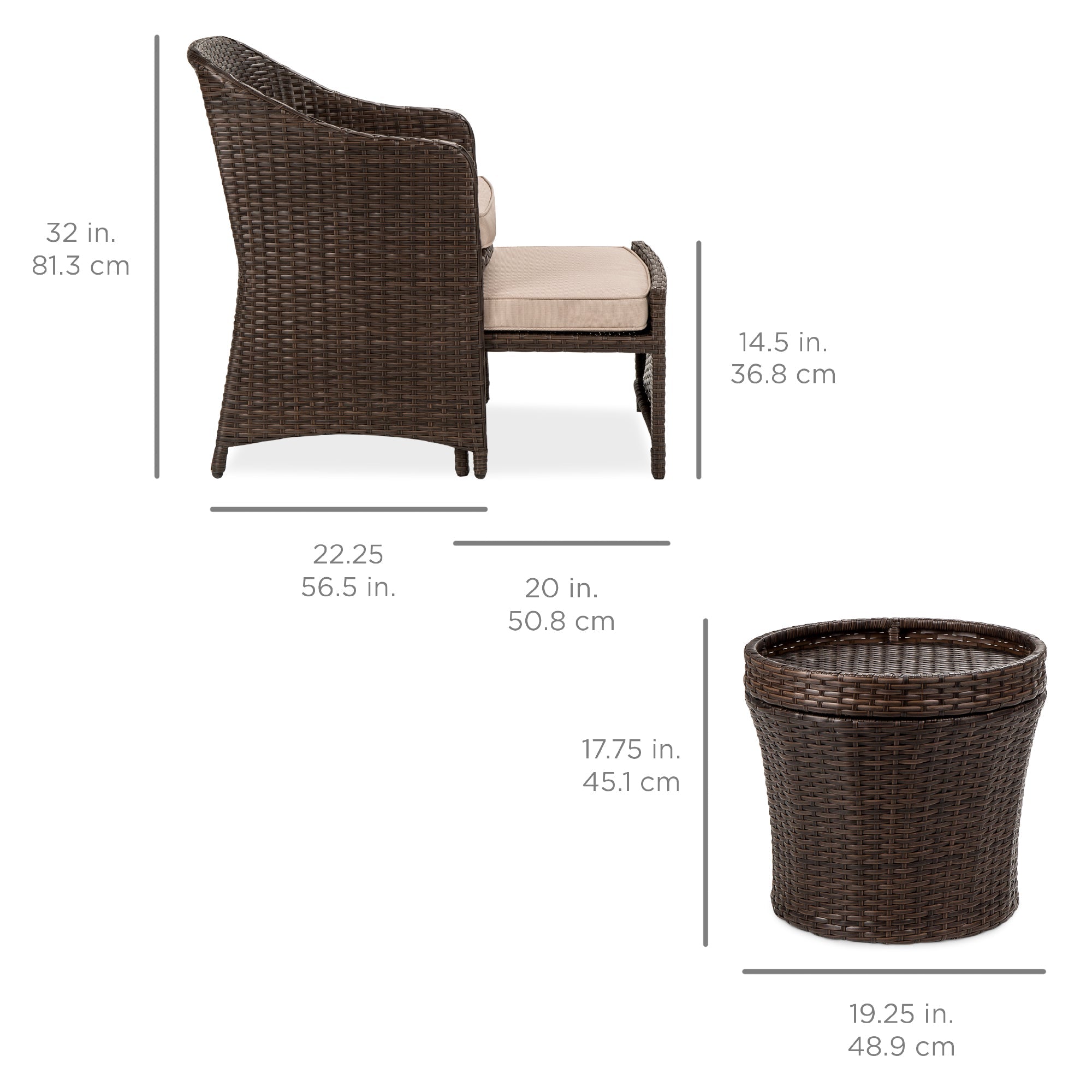 Arokya Outdoor Patio Seating Set 2 Chairs 2 Ottoman and Table Set (Brown)