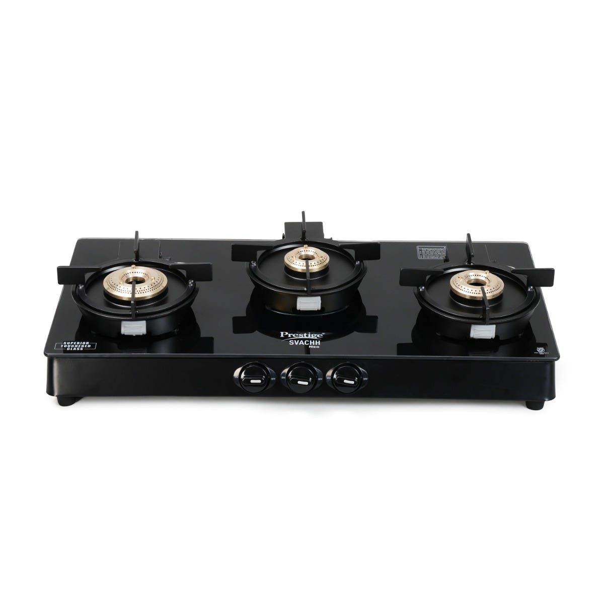 Prestige Svachh Neo 3 Burner Glass Top Gas Stove, Liftable Burners, Black, ISI + Prestige 3 Litre TRIPLY Svachh Inner Lid Pressure Cooker, Deep Lid for Spillage Control, Gas & Induction