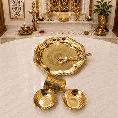 Brass Pooja Bhog Thali Set (7 Inch)