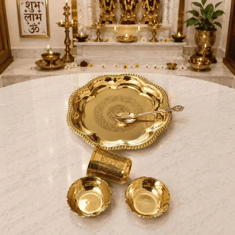Brass Pooja Bhog Thali Set (7 Inch)