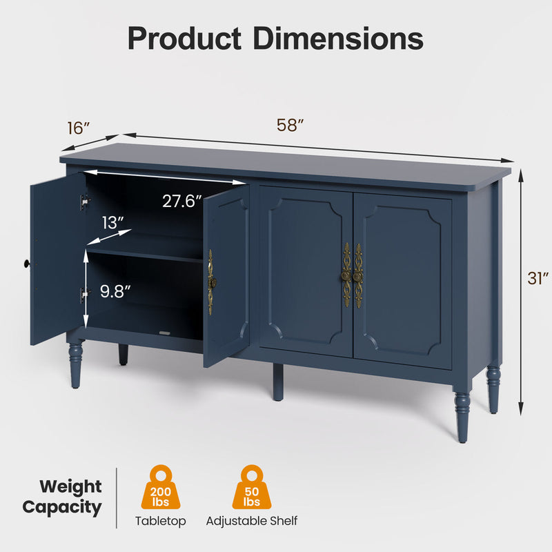 Collynns 58" W Sideboard Cabinet with Adjustable Shelves and 4 Doors