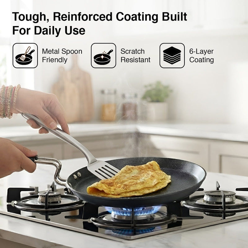 Prestige Durastone Hard Anodised 6 Layer Non-Stick Omni Tawa, 25 cm (Black), Prestige Durastone Hard Anodised 6 Layer Non-Stick Fry Pan, (24 cm, 1.9 Litre) (Black)