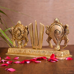 Brass Shankh Chakra Namah Religious Showpiece (4 Inch)