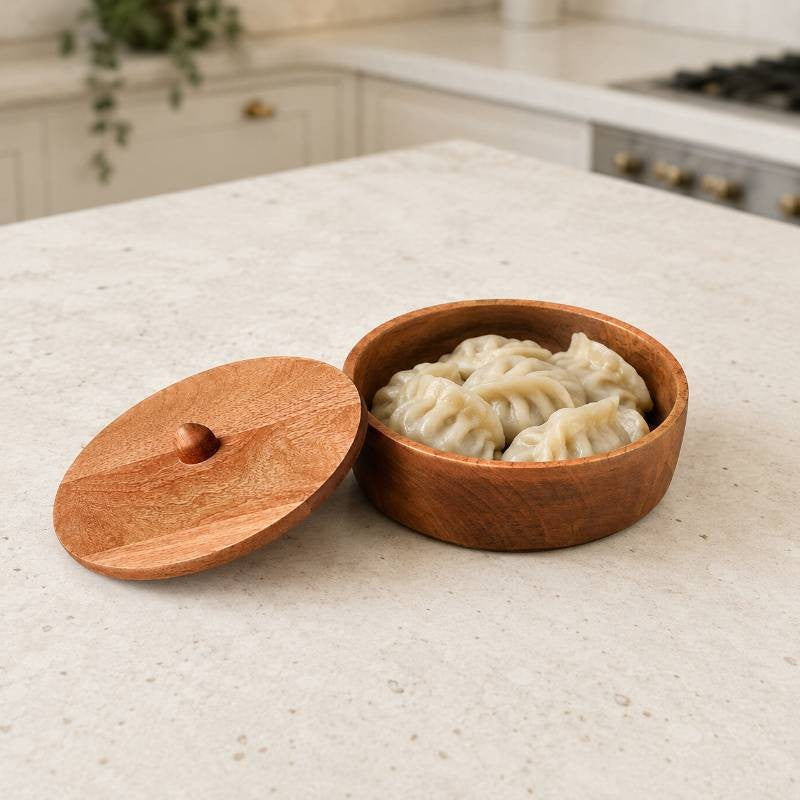 Classic Solid Wood Roti & Momos Box