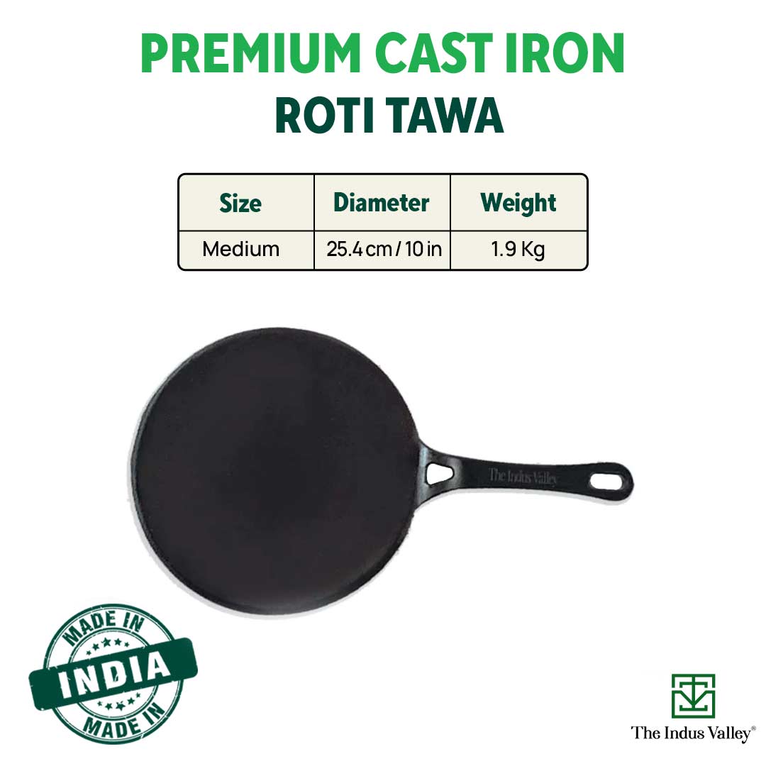 CASTrong Cast Iron Tawa,Pre-seasoned, Nonstick, 100% Pure, Toxin-free, 26cm
