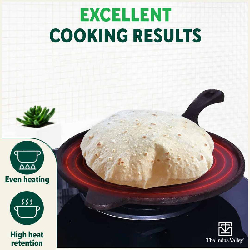 Super Smooth Cast Iron Tawa with Handle,Pre-seasoned, Nonstick, 100% Pure, Toxin-free, Induction, 26.3cm, 1.8kg