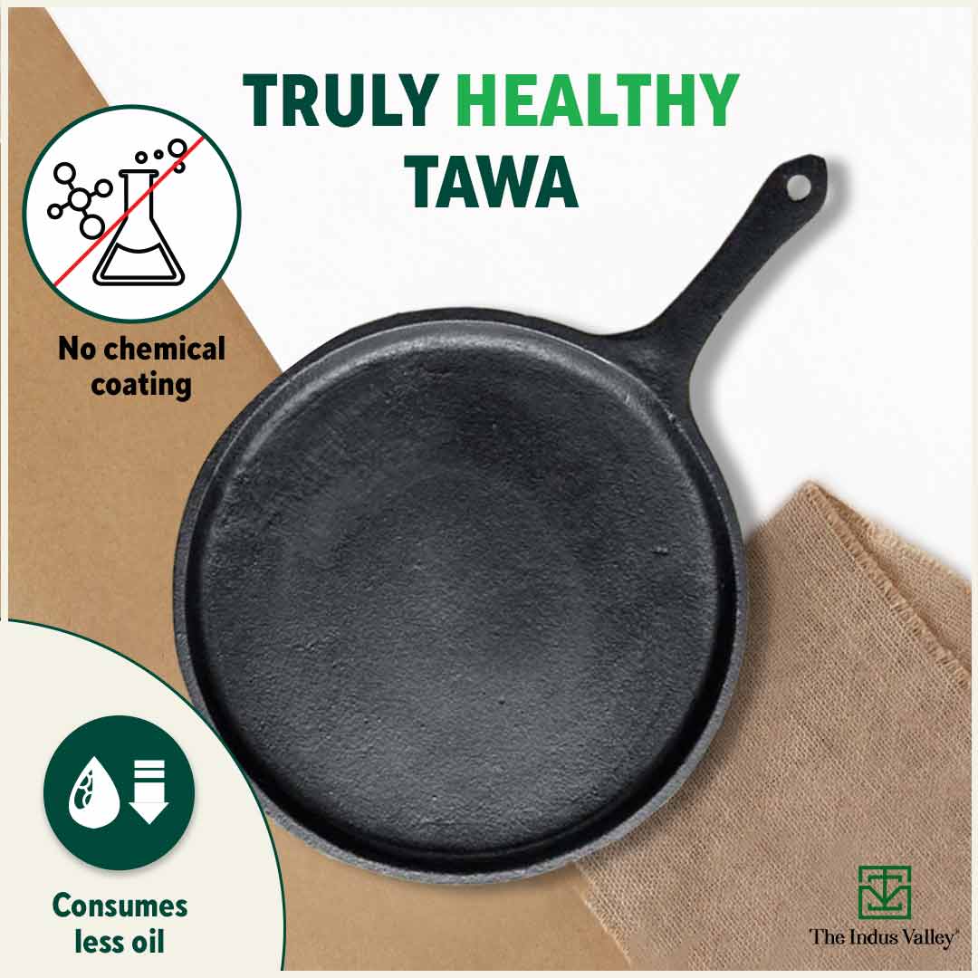 CASTrong Cast Iron Tawa with Handle, Pre-seasoned, 100% Pure, Toxin-free, Induction, 25.7cm, 2kg