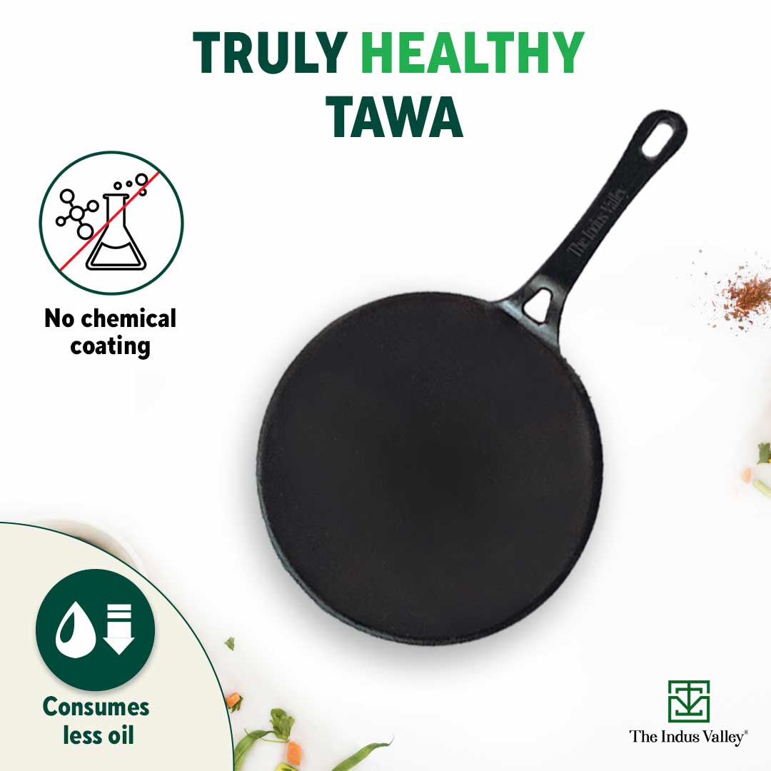CASTrong Cast Iron Tawa,Pre-seasoned, Nonstick, 100% Pure, Toxin-free, 26cm