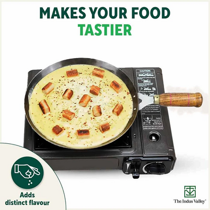 100% Pure Sheet Iron Tawa, Wooden Handle, Seasoned, Toxin-free, Induction, 26cm, 1kg