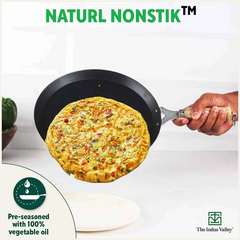 100% Pure Sheet Iron Tawa, Wooden Handle, Seasoned, Toxin-free, Induction, 26cm, 1kg