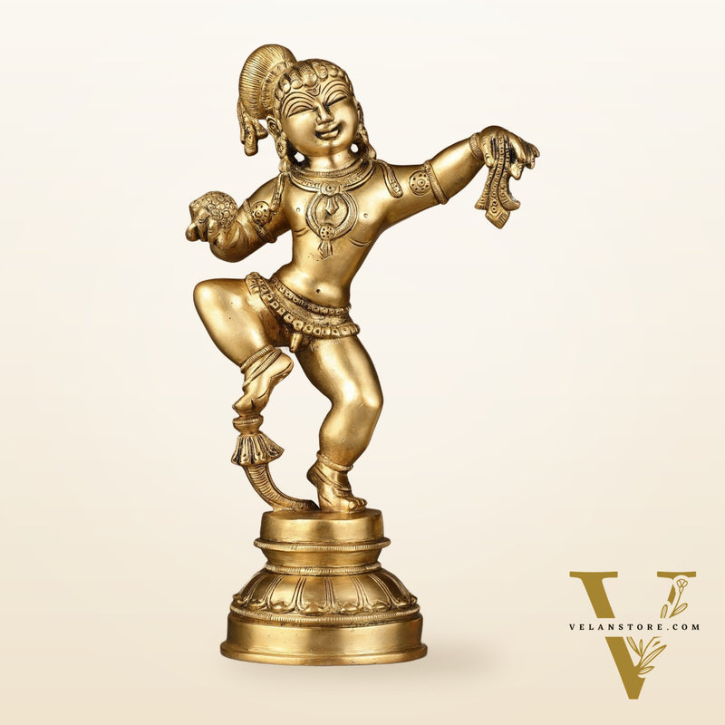 Charming 12-Inch Brass Dancing Baby Krishna Idol