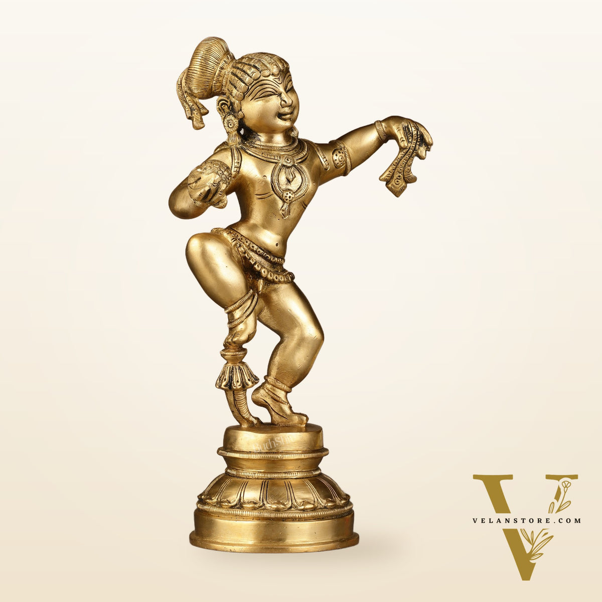 Charming 12-Inch Brass Dancing Baby Krishna Idol