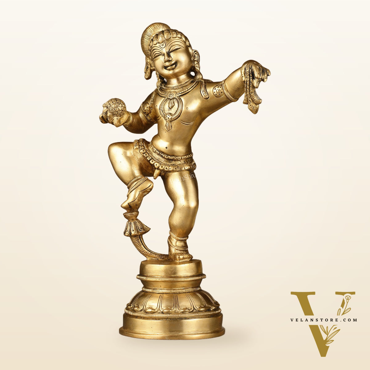 Charming 12-Inch Brass Dancing Baby Krishna Idol