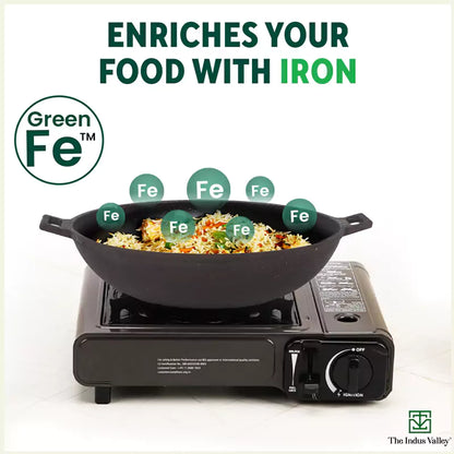 CASTrong Cast Iron Wok Kadai, Pre-seasoned, 100% Pure, Toxin-free, 31cm, 3.2L, 2.8kg