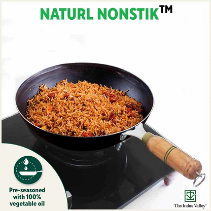 100% Pure Iron Wok with Wooden Handle, Toxin-free Sheet Iron, Pre-seasoned, 2.2/4.2L, 1/1.5kg