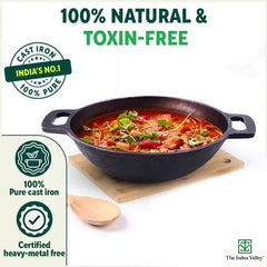 Super Smooth Cast Iron Kadai,Pre-seasoned, Nonstick, 100% Pure, Toxin-free, Free ₹110 Spatula, 25.4cm, 2.5L, 2.4kg