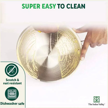 TurboCuk Tri-ply Stainless Steel Wok/Fry Pan+ Steel Lid, Premium Quality, 3 Layer Thick Body, 100% Toxin-free, Non-stick, Induction & Gas, 1.8/2.3L, 1/1.6kg