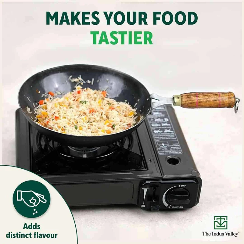 100% Pure Iron Wok with Wooden Handle, Toxin-free Sheet Iron, Pre-seasoned, 2.2/4.2L, 1/1.5kg