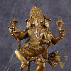 Chola-Inspired Dancing Ganapati Brass Statue | Nritya Ganesha | Height: 13 inch