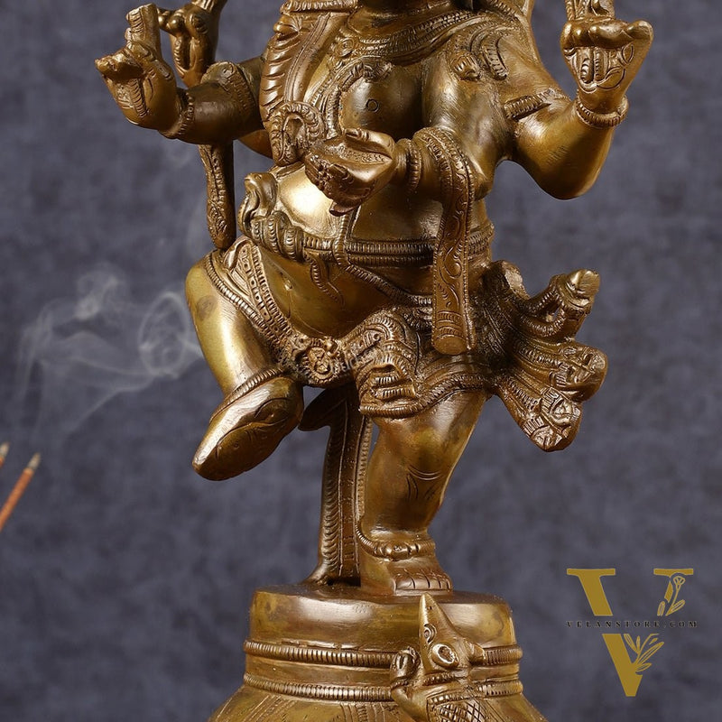 Chola-Inspired Dancing Ganapati Brass Statue | Nritya Ganesha | Height: 13 inch