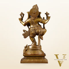 Chola-Inspired Dancing Ganapati Brass Statue | Nritya Ganesha | Height: 13 inch